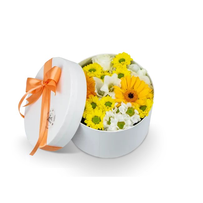 Box žlutých květin zavřený